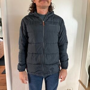 Eddie Bauer Wide Channel Hooded Down Jacket Navy Blue